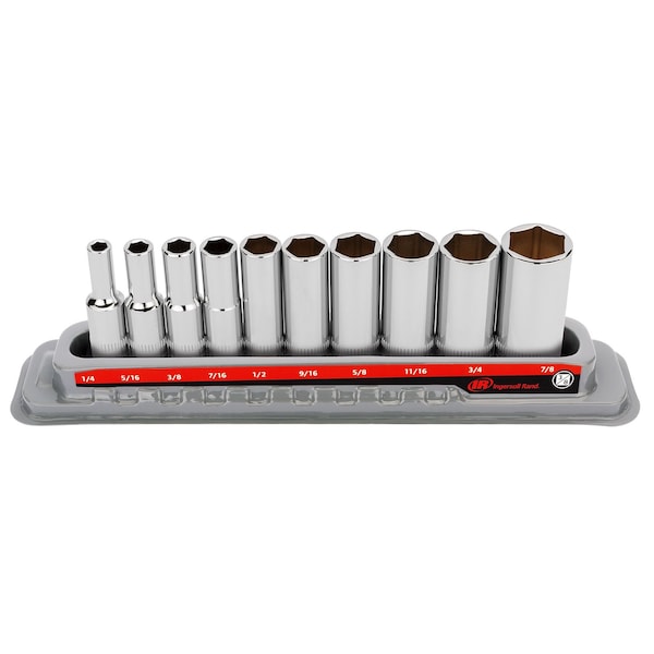 10 Piece 3/8 Inch Drive Deep Socket Set - SAE 6-Pt